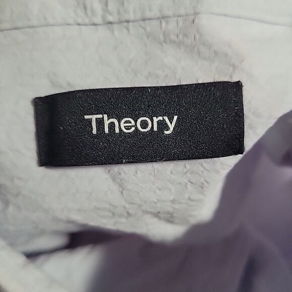 Theory Irving Shirt Mens XXL Pale Blue Seersucker Long Sleeve Stretch Cotton - Picture 9 of 11